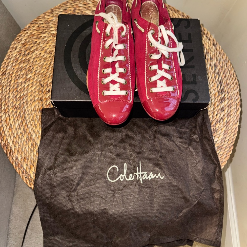 Cole Haan Bright Red Patent Lace-Up Sneakers